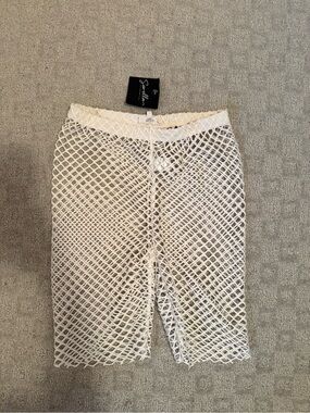 White Fishnet Midi Shorts – High-Waist Beach Cover